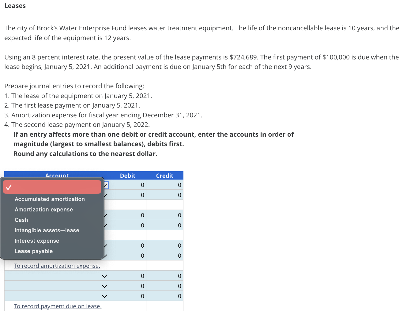 Solved The city of Brock's Water Enterprise Fund leases