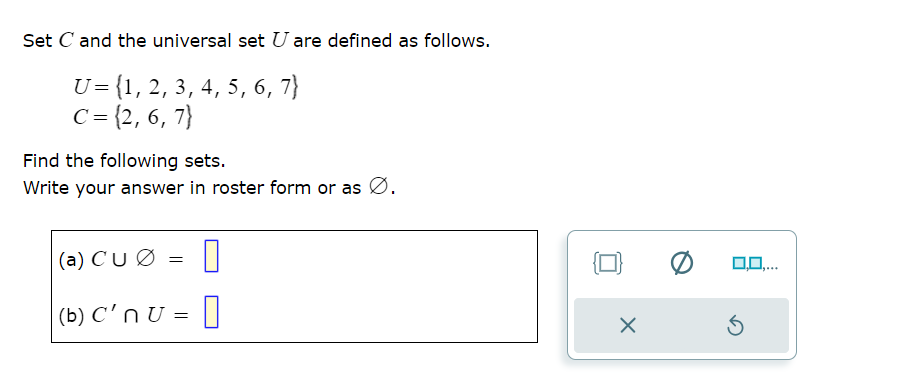 Solved Set C and the universal set U are defined as follows. | Chegg.com