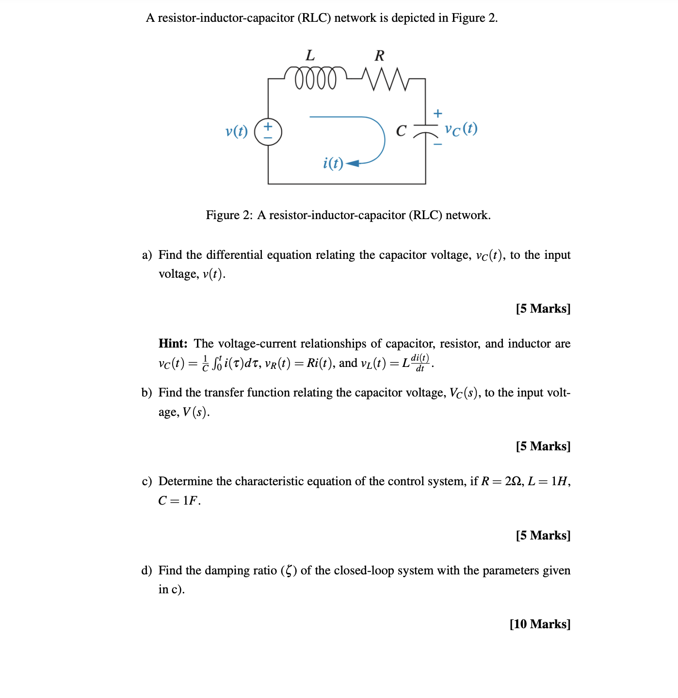 Solved A resistorinductorcapacitor (RLC) network is