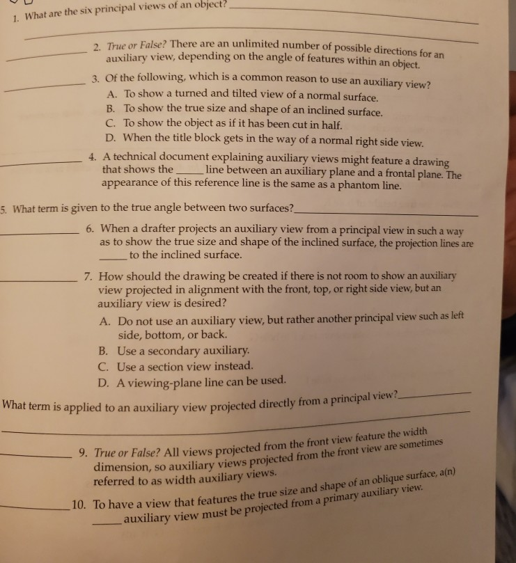 Solved 1 What Are The Six Principal Views Of An Object