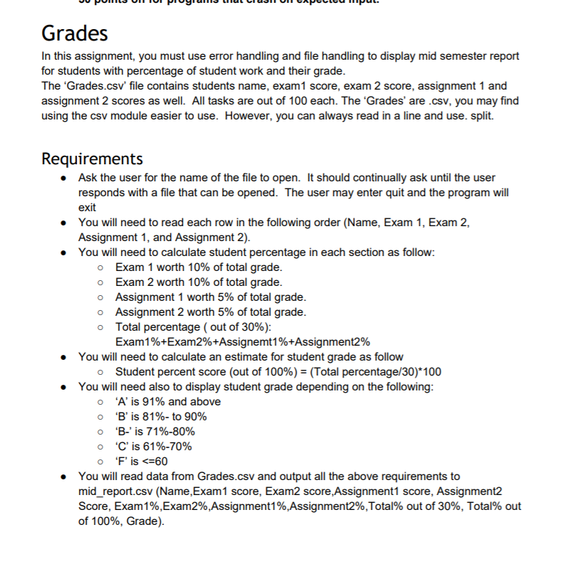 Solved Grades In this assignment, you must use error | Chegg.com