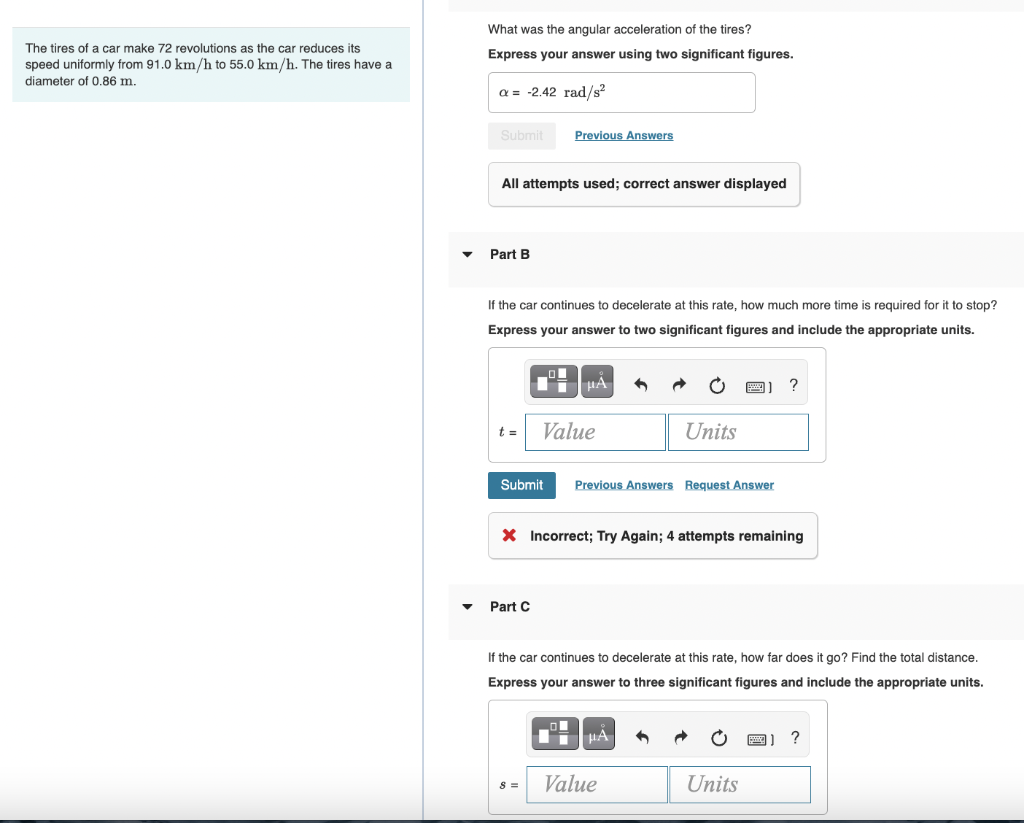 Solved What was the angular acceleration of the tires? | Chegg.com
