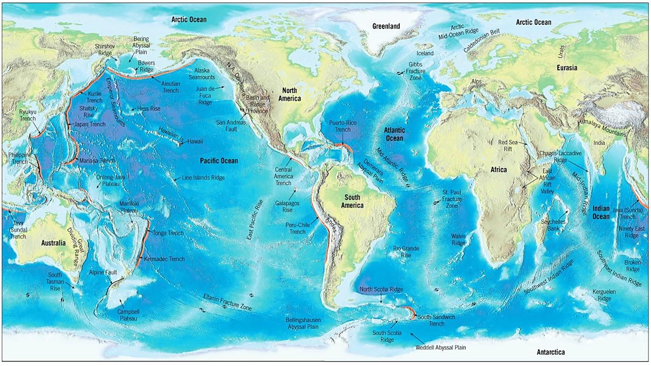 Solved World map showing ocean basins and continents With | Chegg.com