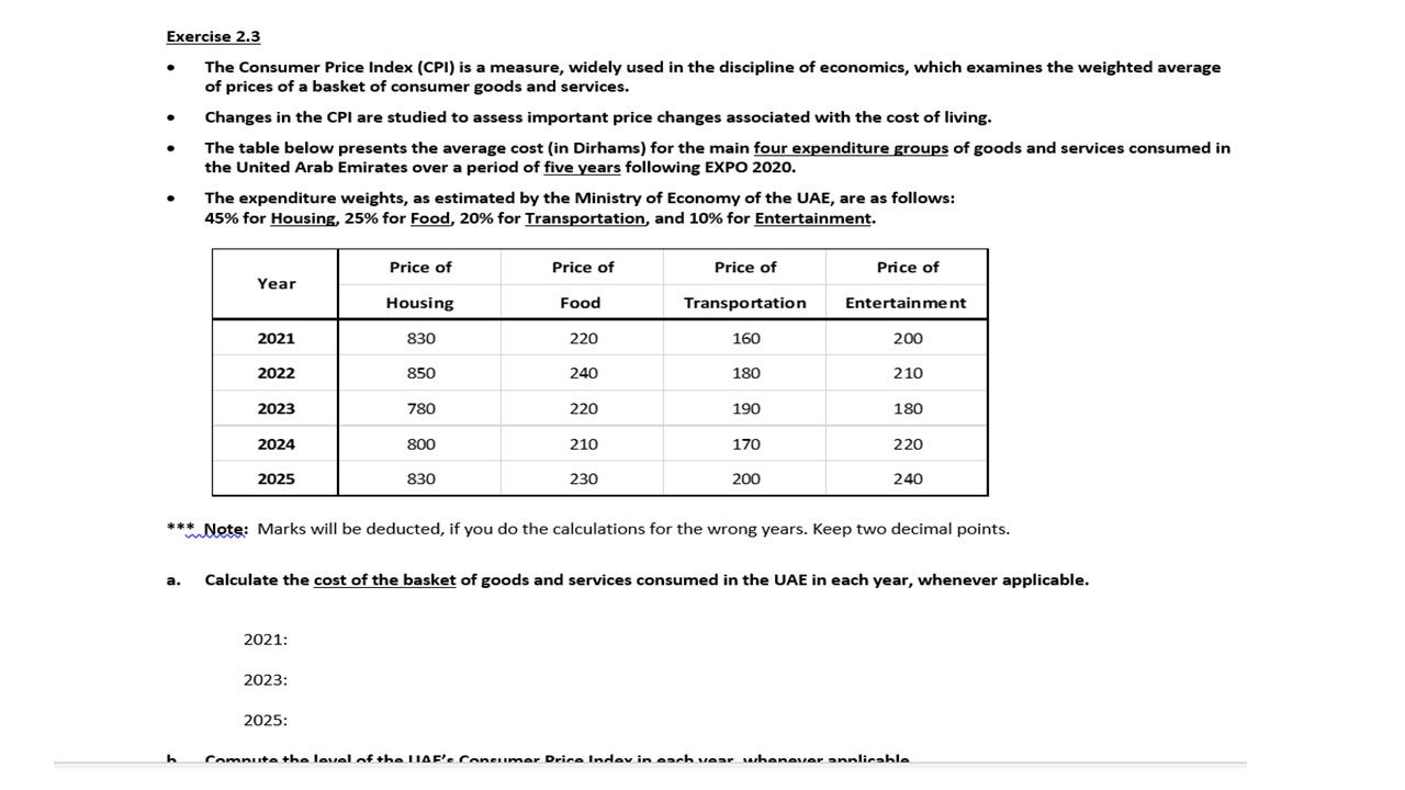 Solved Exercise 2.3 The Consumer Price Index (CPI) Is A | Chegg.com