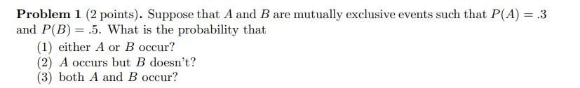 Solved Problem 1 (2 Points). Suppose That A And B Are | Chegg.com