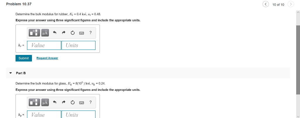 Solved Problem 10.37 10 of 10 Determine the bulk modulus for | Chegg.com