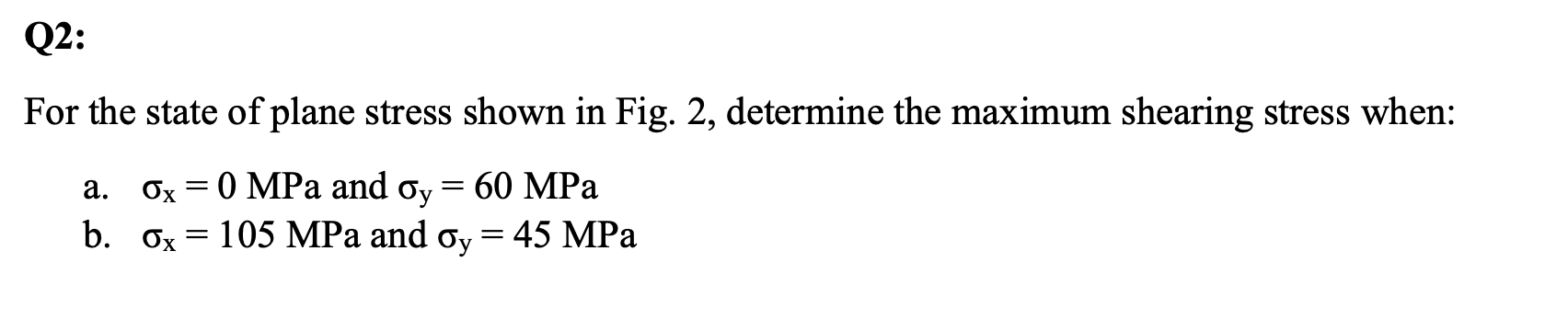 Solved Q2: For the state of plane stress shown in Fig. 2, | Chegg.com