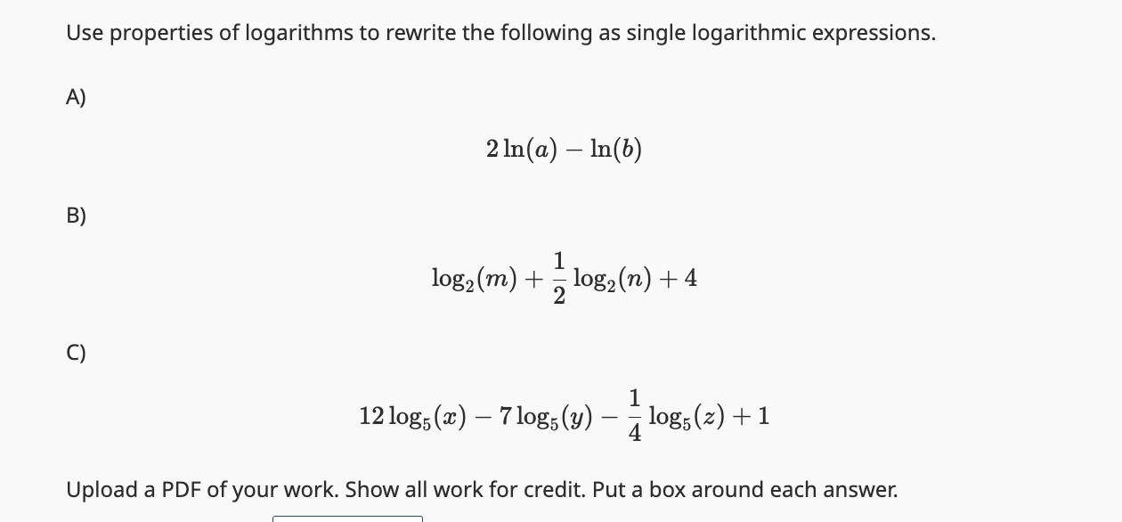 Solved Q2.1 Use properties of logarithms to rewrite the | Chegg.com