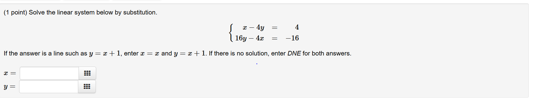 Solved (1 point) Solve the linear system below by | Chegg.com