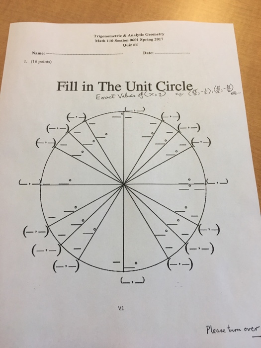 Solved Fill in The Unit Circle Exact Values of (x, y) e.g. | Chegg.com