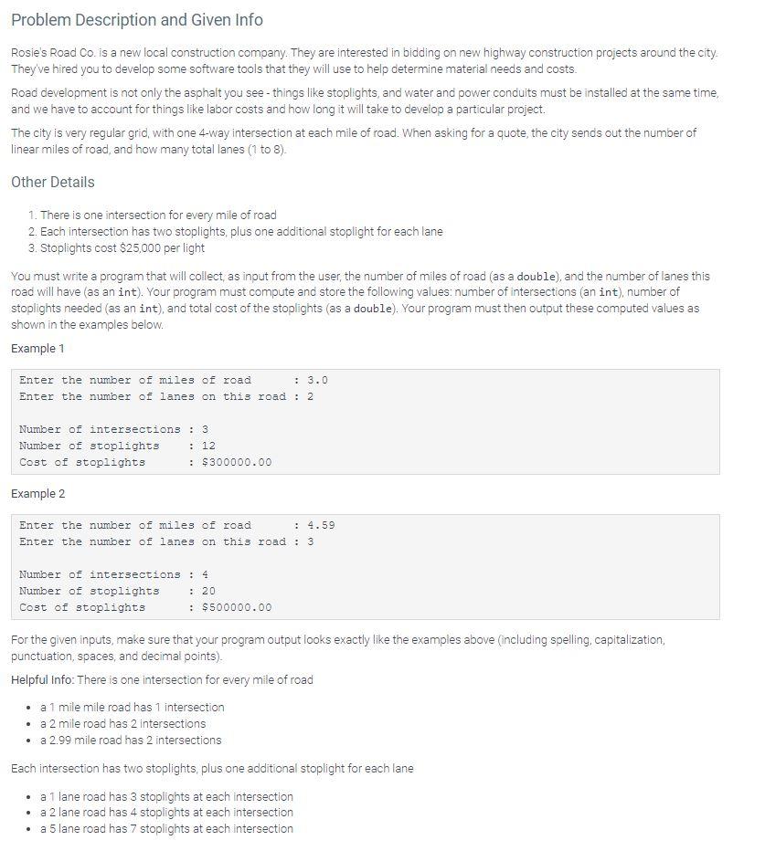 Solved Problem Description And Given Info Rosie's Road Co. | Chegg.com