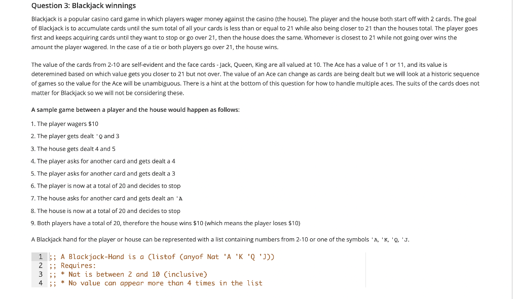 Solved Question 3 Blackjack winnings Blackjack is a popular