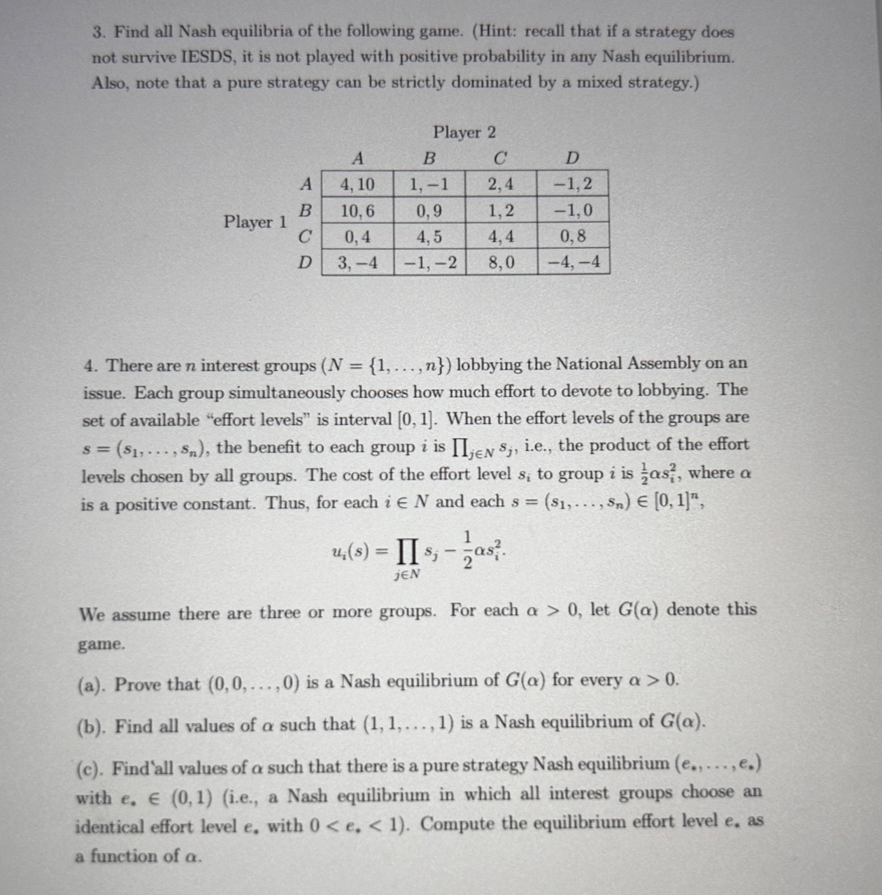 Solved 3. Find all Nash equilibria of the following game. | Chegg.com