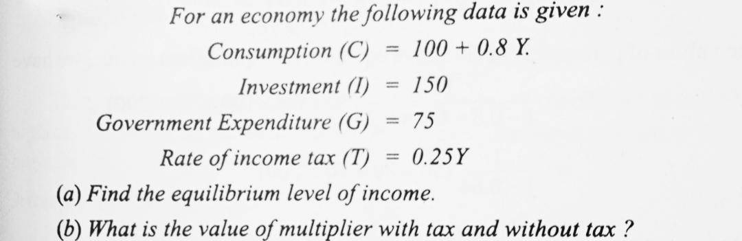 Solved For An Economy The Following Data Is Given : | Chegg.com