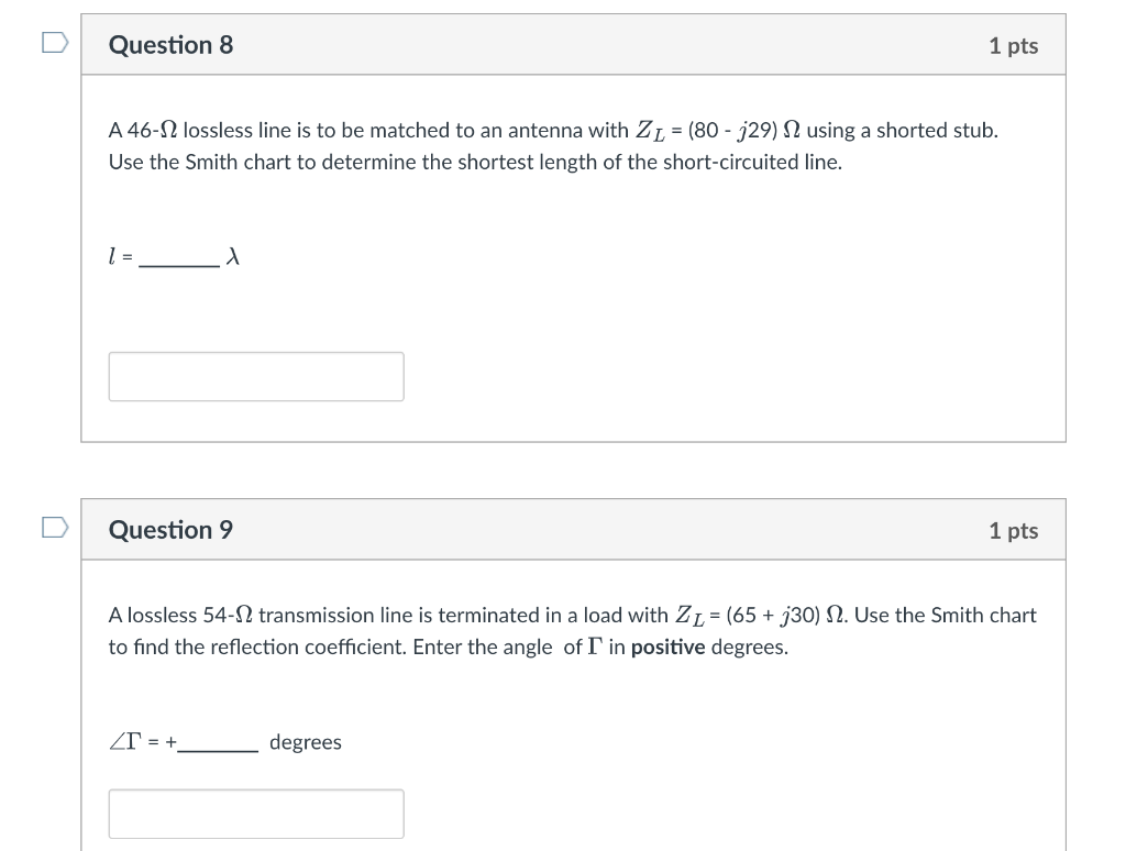 Solved Question 8 1 Pts A 46-12 Lossless Line Is To Be | Chegg.com