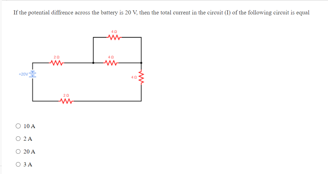 Solved If the potential diffrence across the battery is 20 | Chegg.com