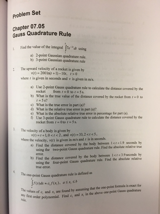 Solved Problem Set Chapter 07.05 Gauss Quadrature Rule Find | Chegg.com