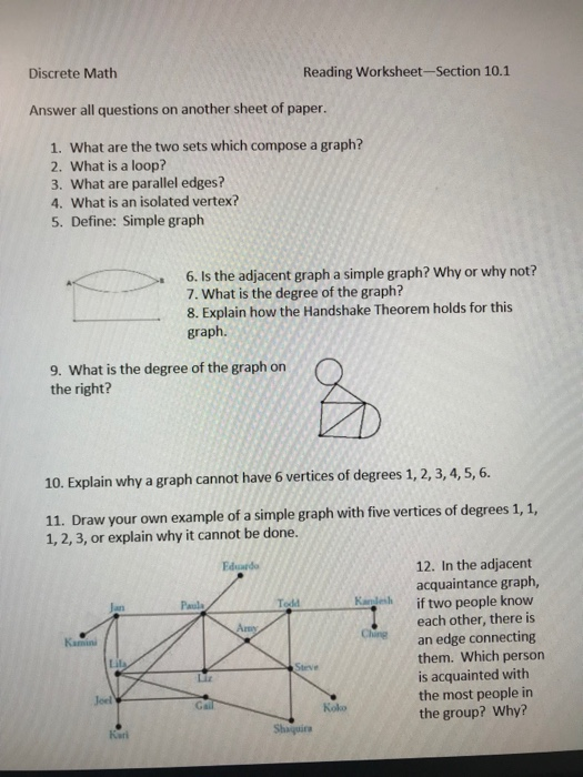 Solved Discrete Math Reading Worksheet Section 10 1 Answer Chegg