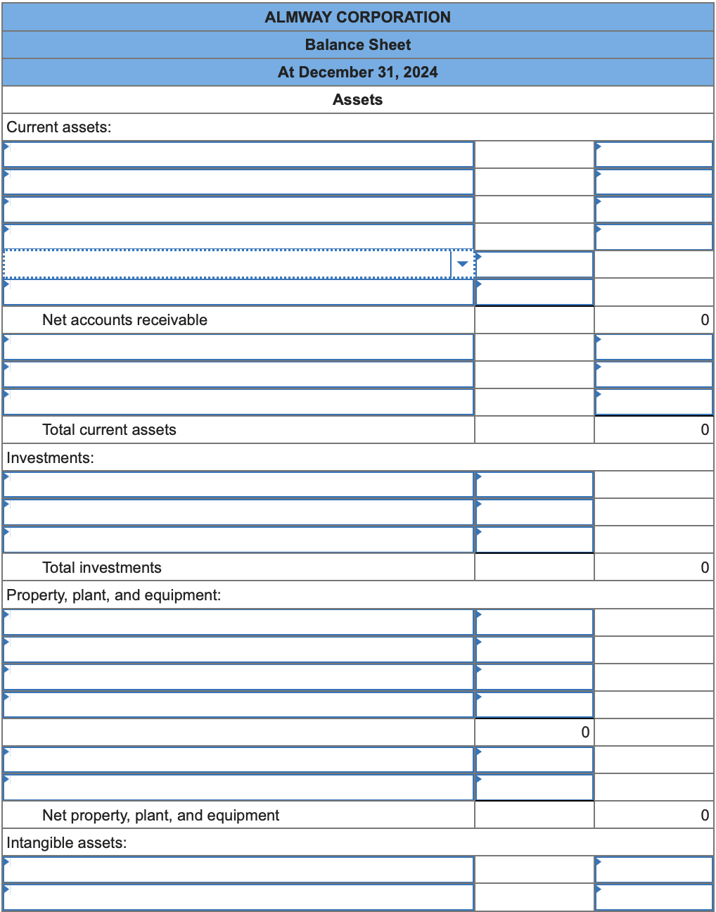Solved ALMWAY CORPORATION Balance Sheet At December 31, 2024 | Chegg.com