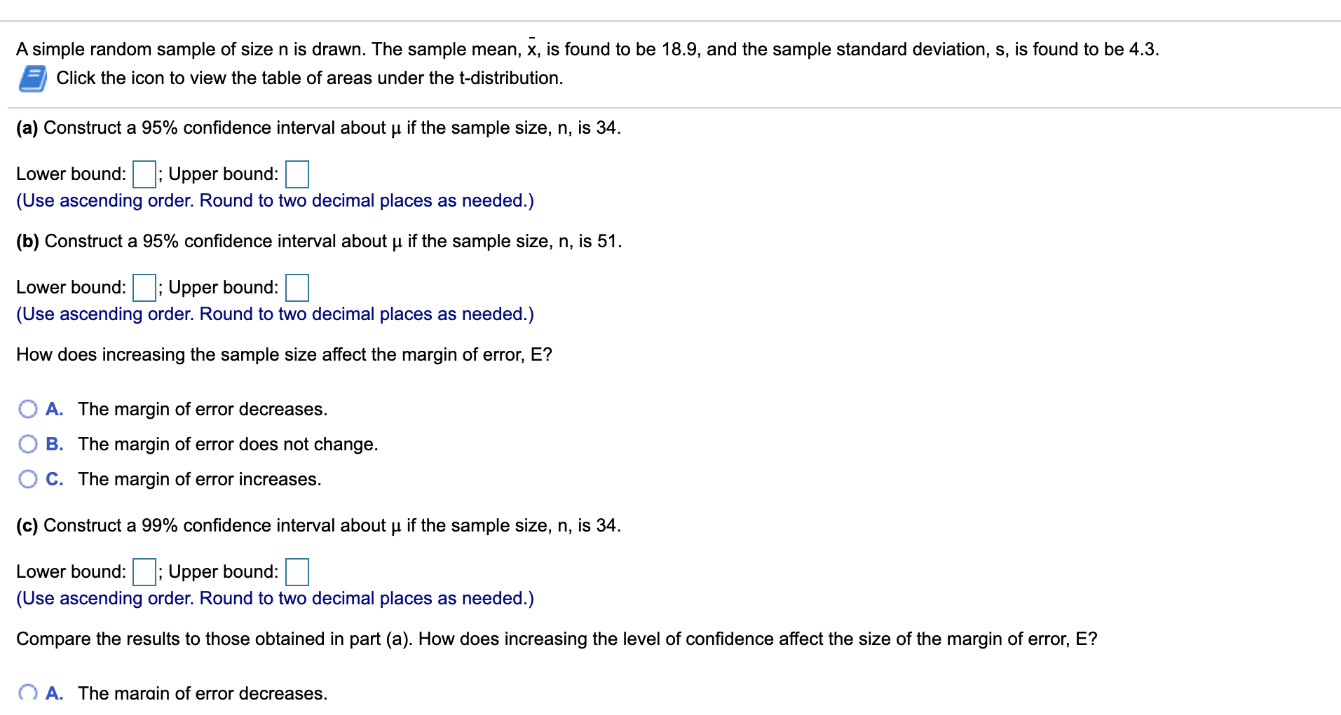 Solved A simple random sample of size n is drawn. The sample | Chegg.com