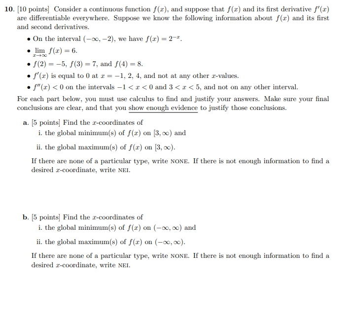 Solved 10. [10 points] Consider a continuous function f(x), | Chegg.com