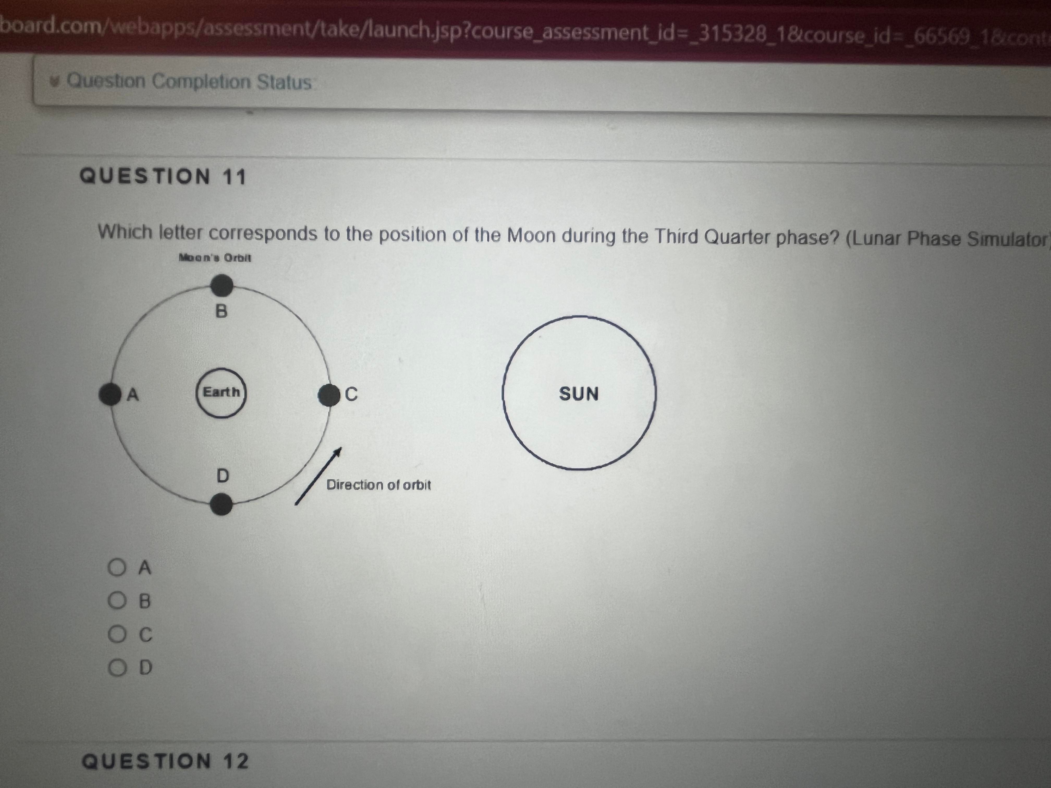 Solved Which letter corresponds to the position of the Moon | Chegg.com