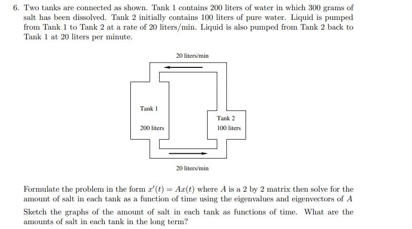 Solved 6. Two Tanks Are Connected As Shown. Tank 1 Contains | Chegg.com