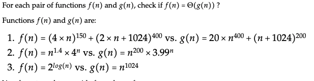For Each Pair Of Functions F N And G N Check If Chegg Com