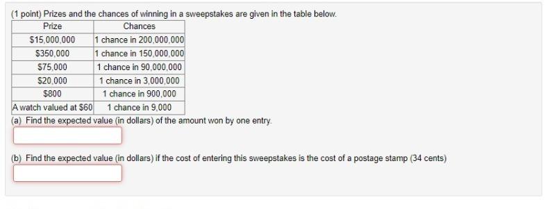 Solved Prizes and the chances of winning in a sweepstakes | Chegg.com