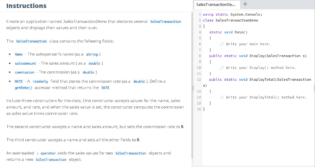 Solved Instructions SalesTransactionDe...T 1 using static | Chegg.com