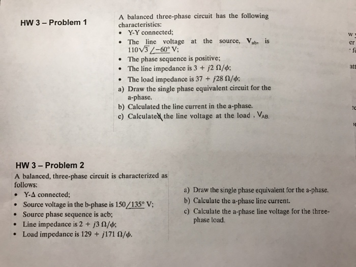 Solved A balanced three-phase circuit has the following | Chegg.com