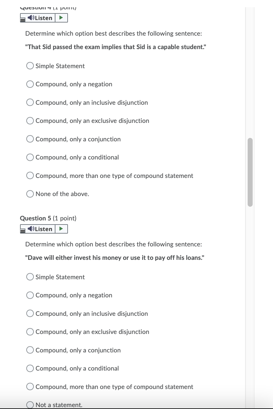 Conditional Porn - Question porn Listen â–» Determine which option best | Chegg.com