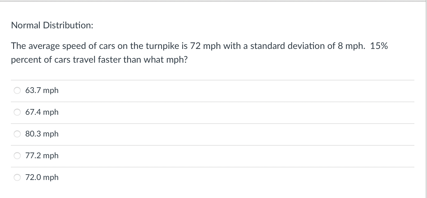 Solved Normal Distribution: The average speed of cars on the | Chegg.com