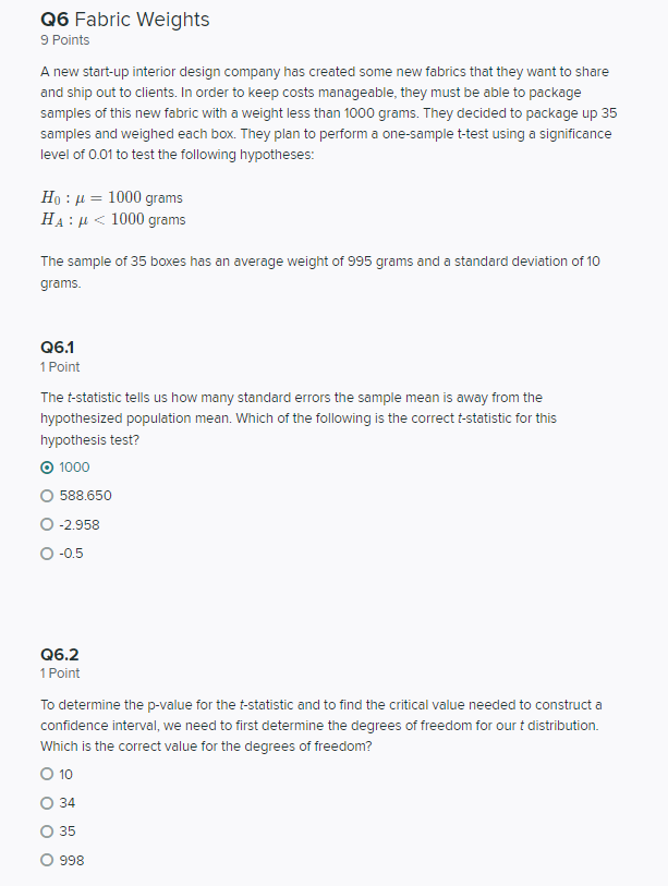 Solved Q6 Fabric Weights 9 Points A new start-up interior | Chegg.com