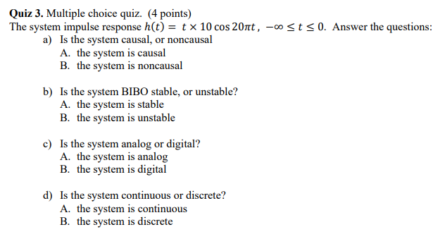 Solved Quiz 3. Multiple Choice Quiz. (4 Points) The System | Chegg.com