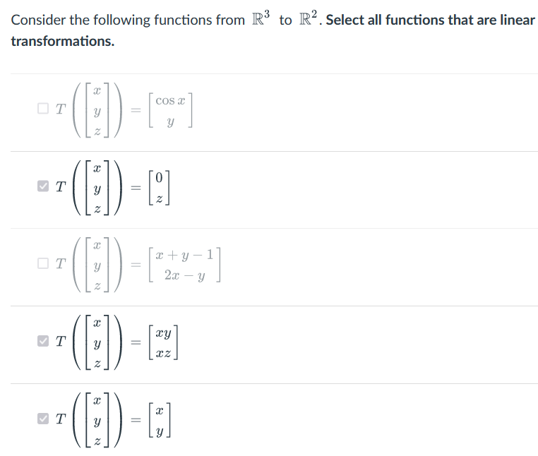 Solved Consider the following functions from to . Select | Chegg.com