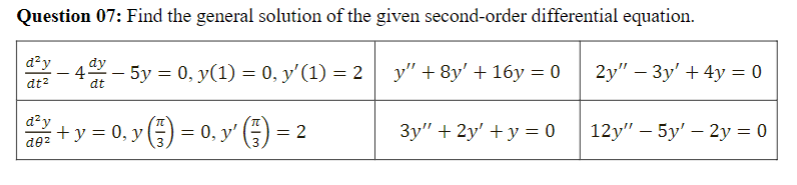 Solved Question 07: Find the general solution of the given | Chegg.com