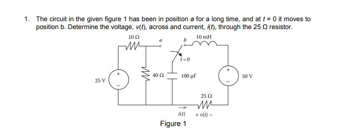 Solved 1. The circuit in the given figure 1 has been in | Chegg.com