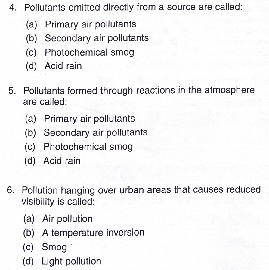 Solved 4. Pollutants Emitted Directly From A Source Are | Chegg.com