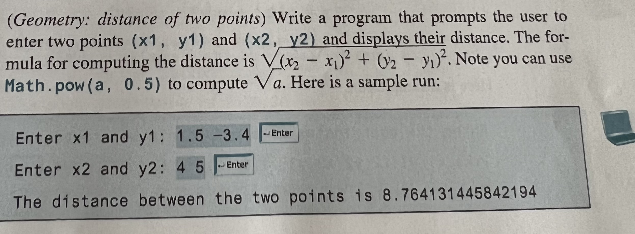 Solved (Geometry: distance of two points) Write a program | Chegg.com