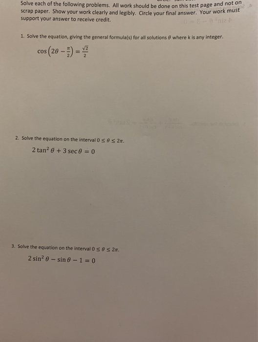 Solved Solve each of the following problems. All work should | Chegg.com