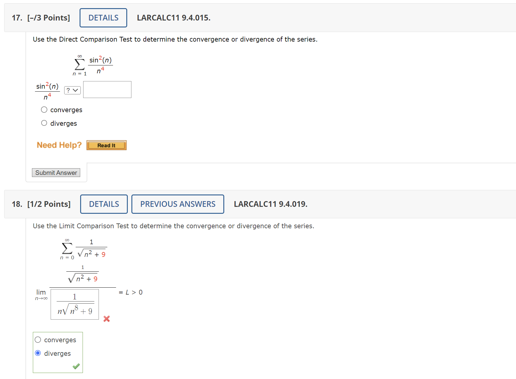 Direct Comparison Test Problem Using It Solved Use the Direct Comparison Test to determine the | Chegg.com