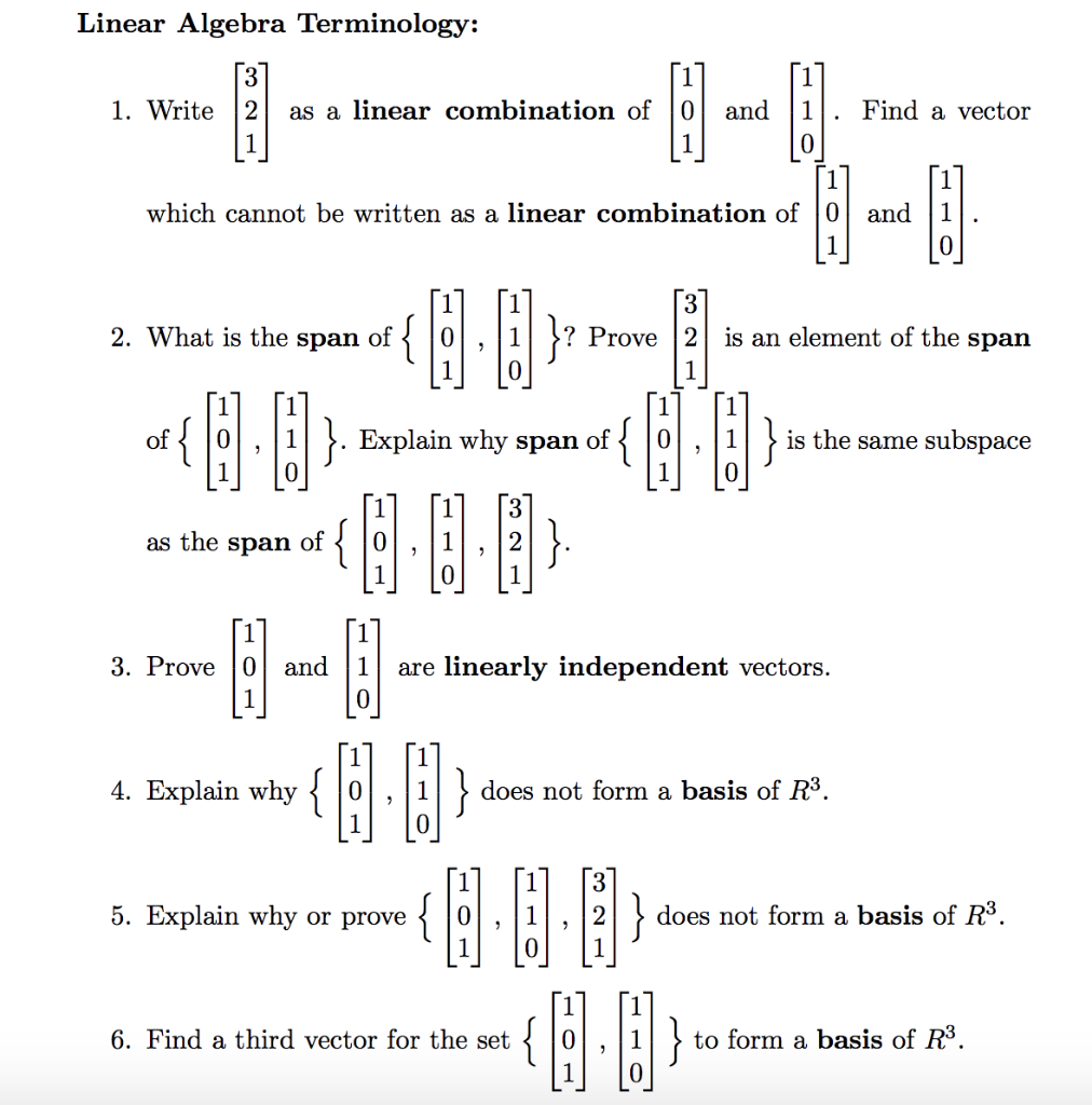 linear algebra terminology