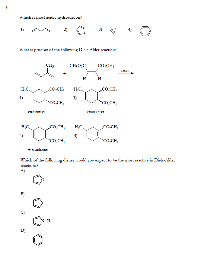 Solved 1 Which is most acidic hydrocarbon? 1) 2) 3) 4) What | Chegg.com