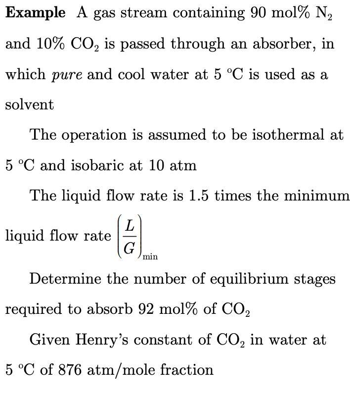 Solved Example A gas stream containing 90 mol% N2 and 10% | Chegg.com