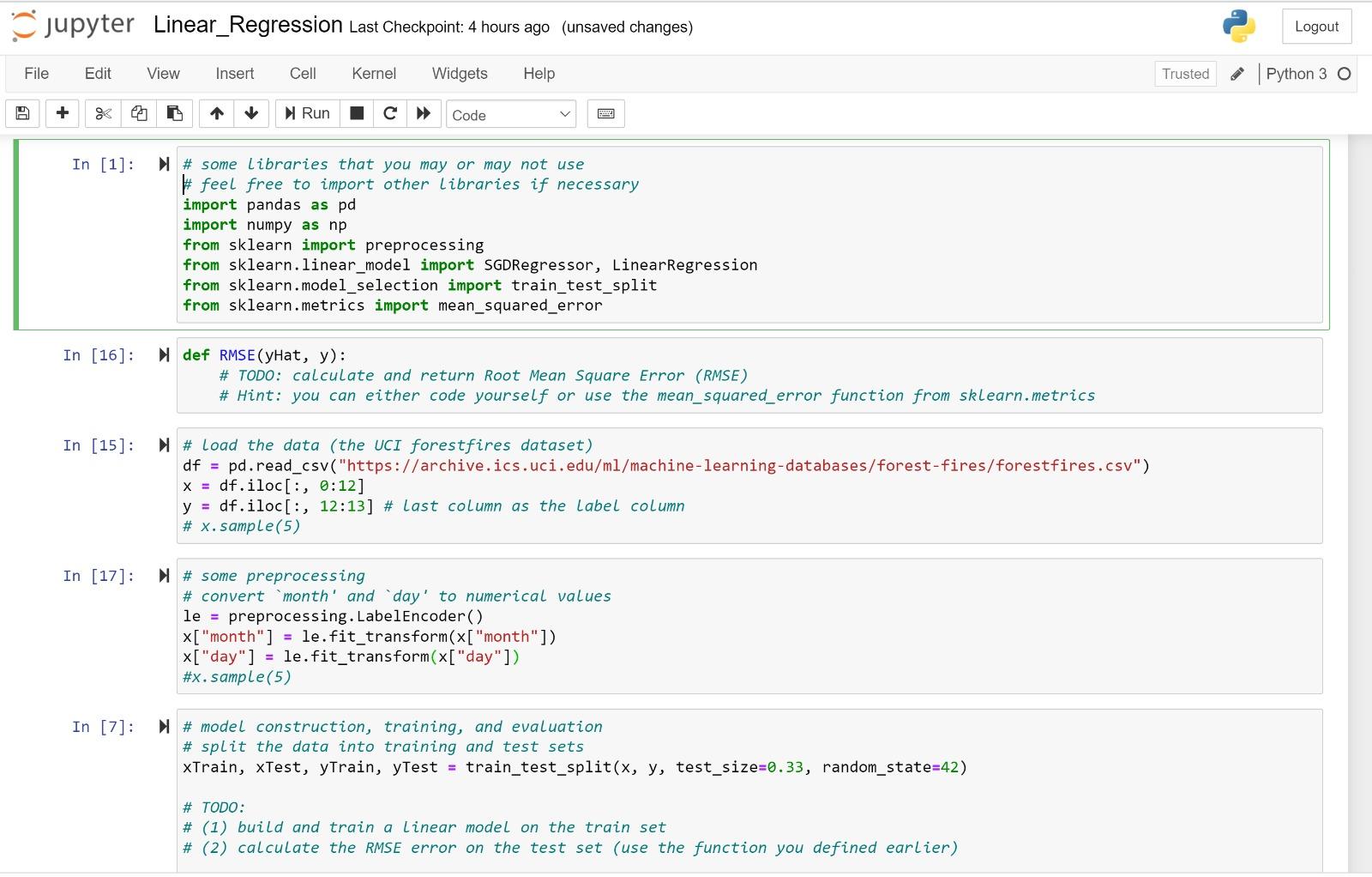 jupyter Linear_Regression Last Checkpoint: 4 hours | Chegg.com
