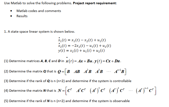 Solved Use Matlab To Solve The Following Problems. Project | Chegg.com