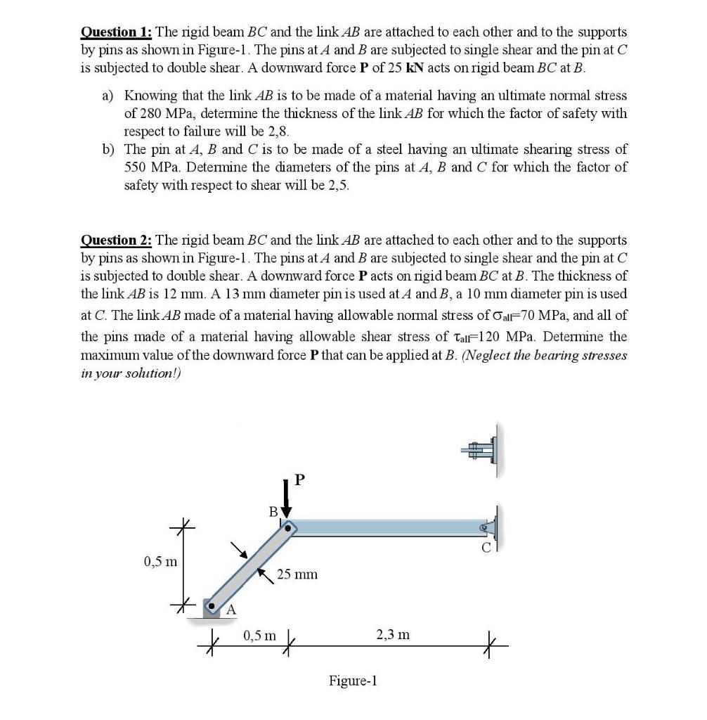 Solved Question 1: The rigid beam BC and the link AB are | Chegg.com