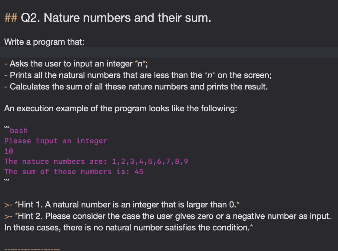 Solved ## Q2. Nature numbers and their sum. Write a program | Chegg.com