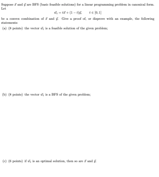 Solved Suppose and are BFS (basic feasible solutions) for a | Chegg.com